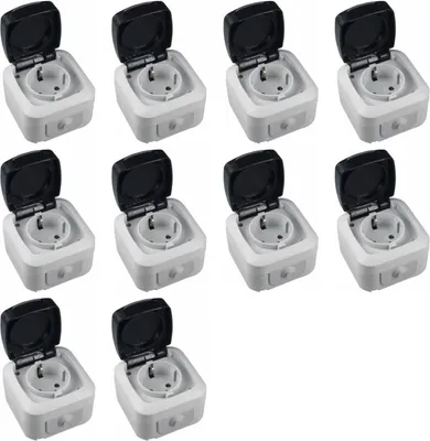 Produktbild von 10er Set Feuchtraum Steckdosen AP IP44 250V 16A Aufputz Steckdose