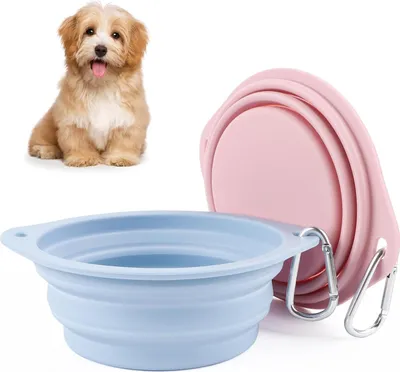 Produktbild von 2 Stück Faltbare Reisschale - Auslaufsichere Silikon-Hundenapf - Für Unterwegs und Zu Hause - Rosa Blau