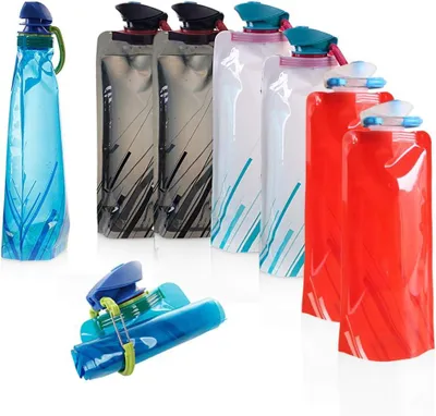 Produktbild von Pack von 8 Faltbaren Wasserflaschen 700 ml, BPA-frei, Wiederverwendbare Wasserbeutel, für Outdoor, Wandern