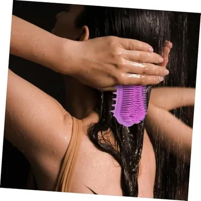 Produktbild von Silikon-Kopfhautbürste als Peeling- und Badebürste für Körper und Haare, Massagebürste für Kopfhaut und Dusche