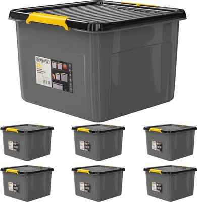 Image de MONZANA® 6x Caisse de rangement 32 L robuste avec couvercle hermétique empilable sans BPA gain de place caisse de rangement organisateur