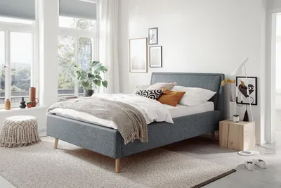 Produktbild von Meise Möbel Stauraumbett Frieda 140x200 cm | Bettkasten & Lattenrost | Webstoff Ocean | Holzfuß eichefarbig