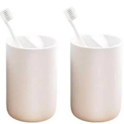 Produktbild von Zahnputzbecher Set 2 Stück Kunststoff Weiß Gefrostet 300ml