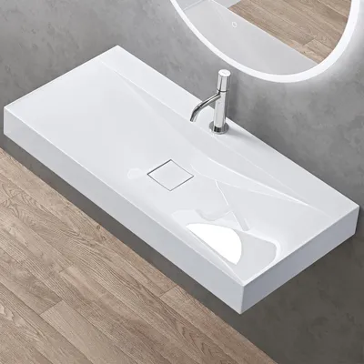 Produktbild von doporro Design Aufsatzwaschbecken Hängewaschbecken Mineralguss Waschbecken BTH: 100x48x10 cm Weiß Gussmarmor Waschtisch Waschplatz Colossum810