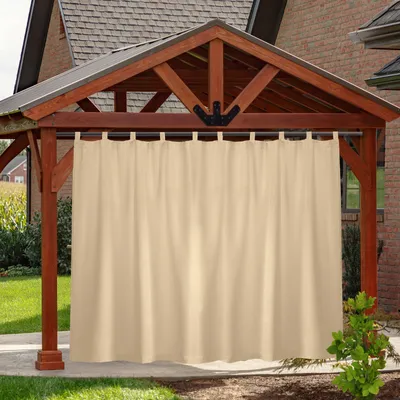 Produktbild von Außen Vorhang Wasserdicht Gardine Blickdicht Outdoorvorhänge mit Abnehmbaren Schlaufen für Terrasse Balkon Garten Hof, 254x213cm, Beige