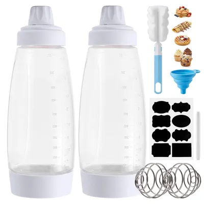 Teigspender 2er-Pack 1000 ml mit Rührkugel für Crêpe & Cupcake