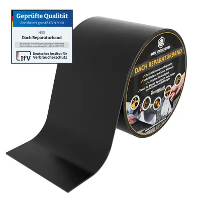 Produktbild von Dach Reparaturband DIY selbstklebend MicroSealant – Dichtband für Dach, Wohnwagen, Dachrinne & Leck Reparatur, sofort wasserdicht, Schwarz 5m x 5cm