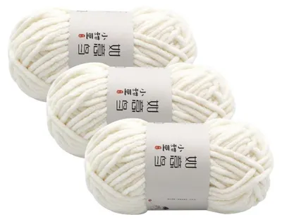 Produktbild von Chunky Chenille Garn 55g 55m Creme Wolle zum Stricken und Häkeln 3 Rollen