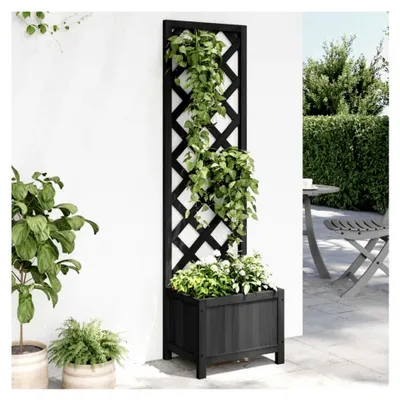 Produktbild von Pflanzkübel mit Rankgitter aus massivem Tannenholz, Blumentopf für Garten, Terrasse und Balkon