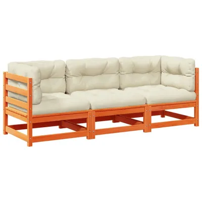 Produktbild von 3-tlg. Garten-Sofagarnitur mit Kissen Wachsbraun Kiefernholz