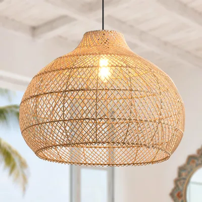 Image de Parrot Uncle : grande suspension en rotin, abat-jour en rotin naturel, douille E27, diamètre 60 cm, pour le salon ou la salle à manger (ampoule non fournie)