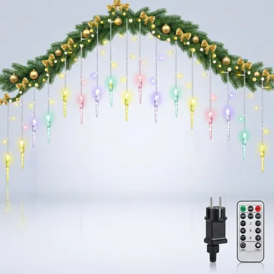 Zdjęcie produktu dla ZEWETO Zewnętrzna kurtyna świetlna, lampki LED, łańcuchy świetlne, krople LED, 10 m, 360 diod LED, dekoracja świąteczna