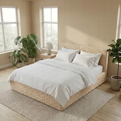 Produktbild von Komvortowy | Polsterbett 120x200 Cm | TRÄNEMUSTER | Doppelbett Mit Metall-Lattenrost & Gasdruckfeder | BEIGE | Bettkasten Ohne Bodenplatte | Stauraumbett | Hochklappbar
