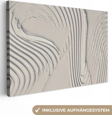Produktbild von MuchoWow® - Leinwandbilder - Abstrakt - Kunst - Linien - Weiß, Wandbild, Wanddeko Bilder Wohnzimmer, 90x60cm