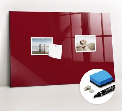 Produktbild von Magnetpinnwand Memoboard - Zubehörsatz - Weißer Marker + Schwamm + Magnete - 60 x 40 cm - weinrote Farbe
