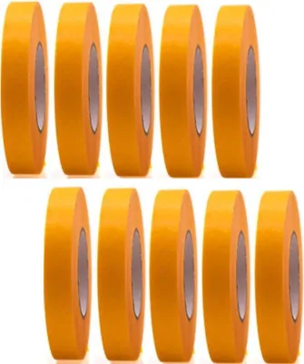 Produktbild von 10 Rollen Profi Goldband Klebeband 50 m x 15 mm - Malerband Gold Kreppband - Abdeckband für Maler und Lackierer - Krepp für Innen und Außen - Malerkrepp - Vielseitiges Klebeband für Malerarbeiten