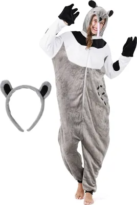 Produktbild von Flauschiges Ameisenbär-Kostüm für Erwachsene mit Haarreif | Karneval Kostüm Onesie für Damen, Herren | Körpergröße 170-180cm