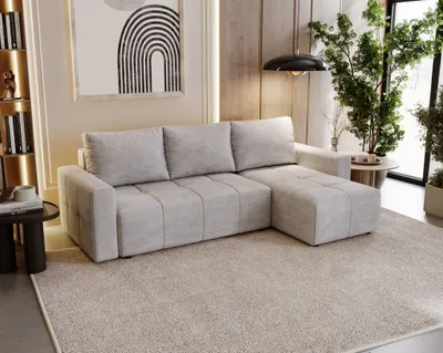 Produktbild von Ecksofa Schlafsofa NOHA in Stoff Paros Hellgrau Ottomane Rechts
