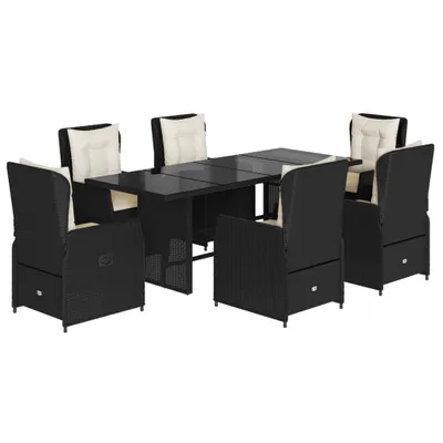 Produktbild von 7-tlg. Garten-Essgruppe mit Kissen Schwarz Poly Rattan