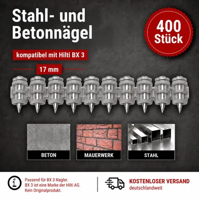 Produktbild von Stahl u. Beton Nägel 17 mm 400 Stück komp. mit Hilti BX 3 Mauerwerk Befestigung
