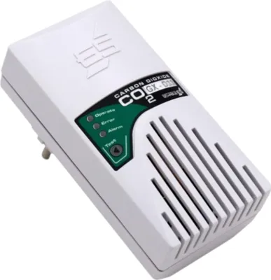 A white carbon dioxide detector is shown against a white background.