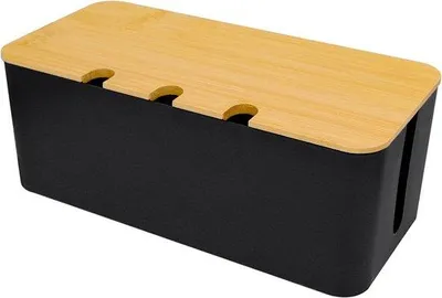Produktbild von Famanu Kabelmanagementbox - Organizer mit Holzdeckel, 32 x 13,6 x 12,7 cm - schwarz
