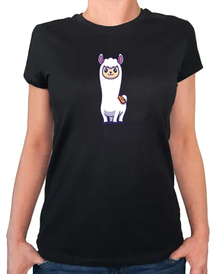Produktbild von Huuraa Damen T-Shirt Lama Comic M Black Bio Baumwolle Fairtrade Damenshirt Geschenkidee