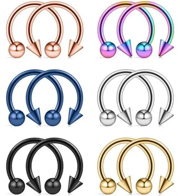 Produktbild von 12er Nasenpiercing Set Hufeisen 14G 1,6mm Edelstahl 8-14mm Durchmesser Circular Barbell Septum Lippe Labret Ring