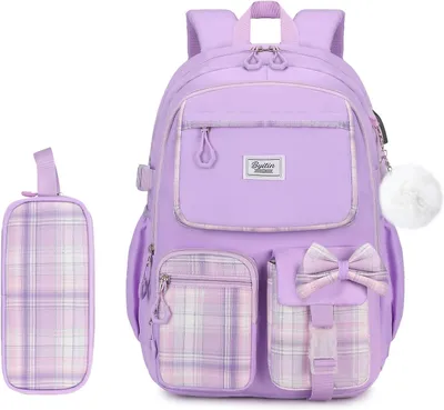 Immagine prodotto di Zaino scolastico color lilla, set da 2, impermeabile, per la scuola