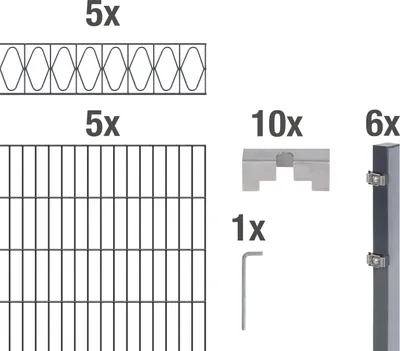 Immagine prodotto di Alberts 667382 Recinzione a doppia rete metallica "Elegance" come set completo di 27 pezzi, plastificata, antracite, altezza 100 cm, lunghezza 10 m