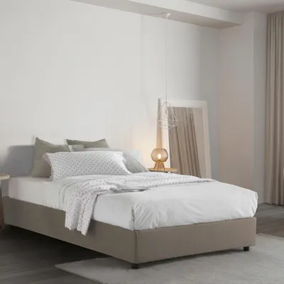 Produktbild von Quadratisches und halbes Bett Rebecca, Containerbett mit Stoffbespannung, 100% Italy, Frontöffnung, inklusive Matratze 120x200 cm, Turteltaube