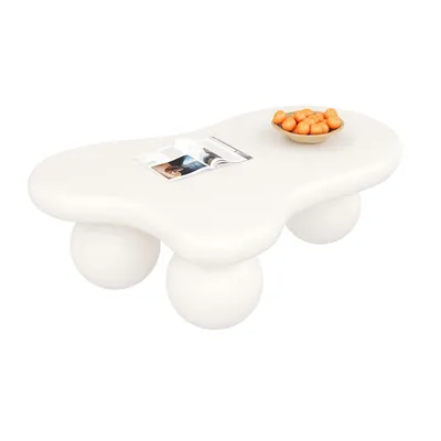Produktbild von Couchtisch(Weiß)im Wolkenstil mit LED-Beleuchtung–16 Farben wählbar,Coffee Table,Wolkenform-Design,Rundbein-Design,stilvolles Highlight