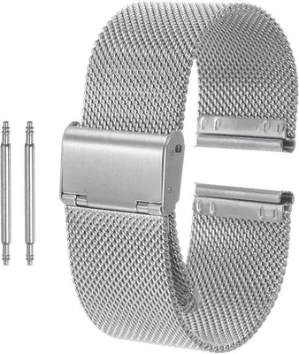 Zdjęcie produktu dla Pasek do zegarka z siatki ze stali nierdzewnej, szerokość 24 mm, z zatrzaskiem – regulowany metalowy pasek dla mężczyzn i kobiet – w kolorze srebrnym – wygodny i trwały