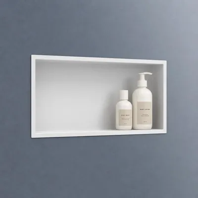Produktbild von doporro Duschnische Wandnische Bad Weiß 30cm x 60cm, Duschablage befliesbar aus Edelstahl, Duschregal Unterputz-Montage