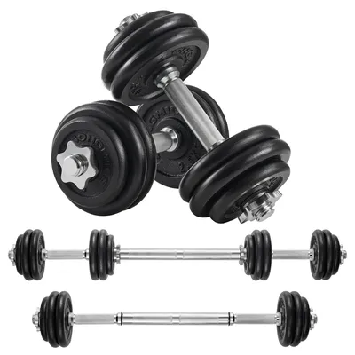Produktbild von SONGMICS 2-in-1-Hanteln, 2 x 15 kg Hantelset aus Gusseisen, verstellbar, Kurzhantelset mit Verbindungsrohr, Workout, Gewichtheben für Zuhause, Fitnessstudio, tintenschwarz SYL30LBK