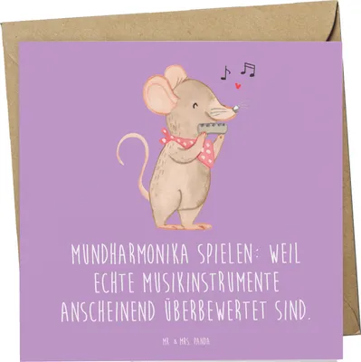Produktbild von Mr. & Mrs. Panda Klappkarte Mundharmonika Freude - Lavendeltraum - Geschenk, Grußkarte, Glückwunschkarte, Instrument, Musikinstrument, Humor, Musiker, faltkarte, Musik