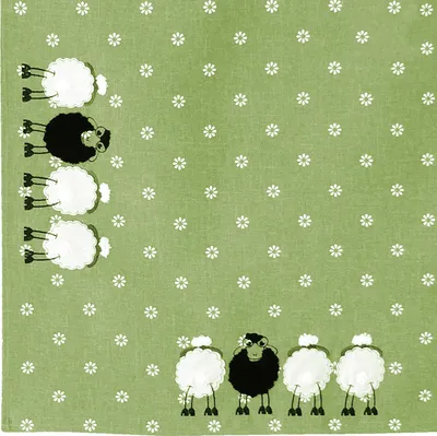 Produktbild von heimtexland ® Tischdecke Schwarzes Schaf Ostern Deko Tischwäsche mit Applikation bestickt Osterdeko gedeckter Tisch Tischdeko Typ885 Mitteldecke 85x85 cm grün