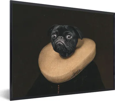 Produktbild von MuchoWow® Gerahmtes Poster Hund - Gemälde - Tierkopf 80x60 cm - Poster mit Schwarzem Bilderrahmen Wandposter Rahmen Foto Bilder - Schwarzem - Mit Gestell