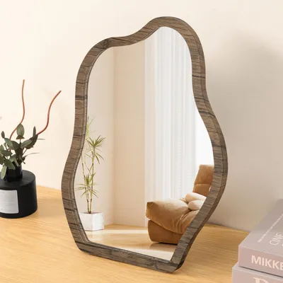Produktbild von Make-up Spiegel unregelmäßig, braunes Holz, für Schlafzimmer