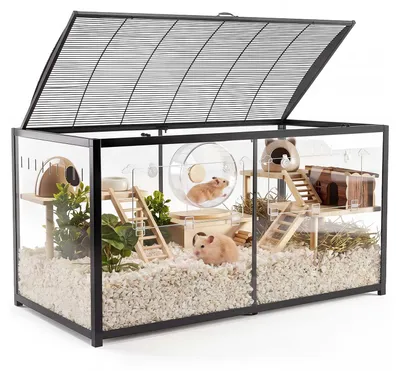 Produktbild von VEVOR Hamsterkäfig Nagerkäfig Nagarium Hamstergehege 1200x600x645mm, Kleintierstall mit 360°-Sicht Zugang von Oben & Fronttür Dreiseitige Belüftung für Hamster Meerschweinchen Rennmäuse