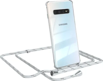 Produktbild von EAZY CASE Handykette kompatibel mit Samsung Galaxy S10, Handyhülle mit Umhängeband, Handykordel, Schutzhülle Clear, Band in Weiß