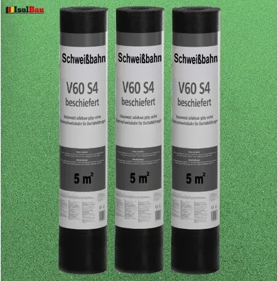 Produktbild von Isolbau Schweißbahn V60 S4 Glasvlieseinlage beschiefert GRÜN 15m2 Dachpappe Bitumenbahn 3 Rollen