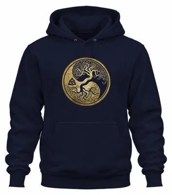 Obrázok produktu pre Yin Yang Tree of Life Celtic Knot Viking Valhalla Viking Uni mikina s kapucňou, Navy, L