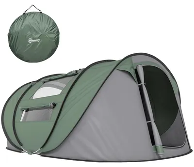 Image de Tente de camping, modèle pop-up, tissu imperméable, vert et gris