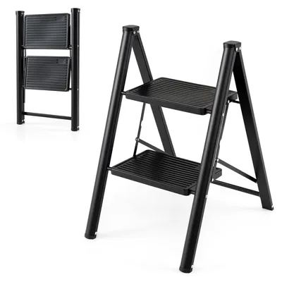 Productafbeelding van COSTWAY Opklapbare trap met 2 treden, inklapbare opstapje met een breed, antislip oppervlak, draagbare trap, inklapbare trap met een draagvermogen tot 100 kg