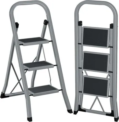 Productafbeelding van Klapladder met 3 treden - in duifgrijs, met brede, antislip treden