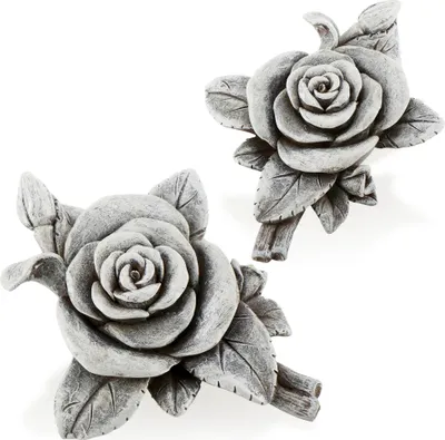 Two stone-look rose decorations are displayed against a white background.