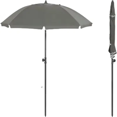 Zdjęcie produktu dla Okrągły parasol - Na balkon, plażę lub do ogrodu - Regulowany i odchylany o 35° - Odporny na promieniowanie UV i wodę - Szary - Średnica 135 cm