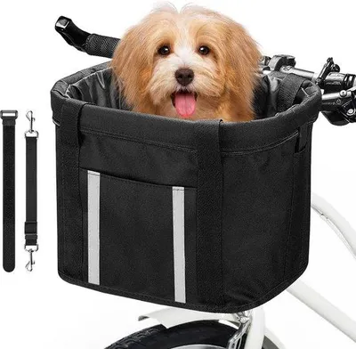 Immagine prodotto di Set di cestini da bicicletta pieghevoli neri per animali domestici, facili da montare