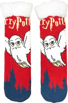 Produktbild von Harry Potter Hüttensocken - Hedwig Haussocken für Damen Eule Kuschelsocken Flauschige Wintersocken warme Frauen Socken Rot/Blau, Größe:39-42
